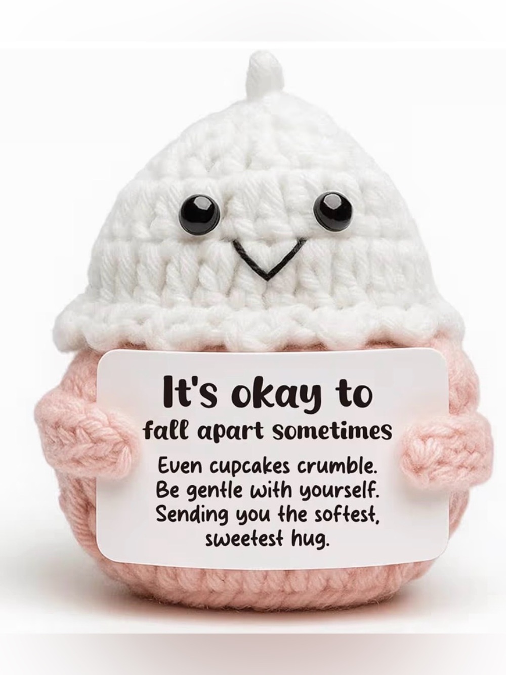 Crocheted Cupcake Plush Toy - White & Light Pink